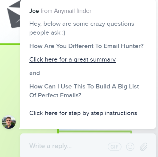 Anymail finder Intercom chatbot