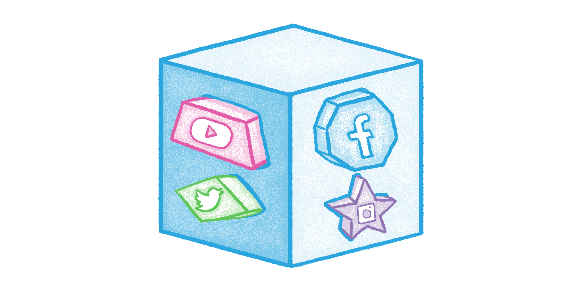 a shape-sorting-cube with social media icons