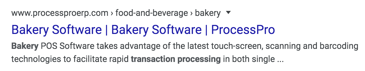 This SERP result says "Bakery software" twice